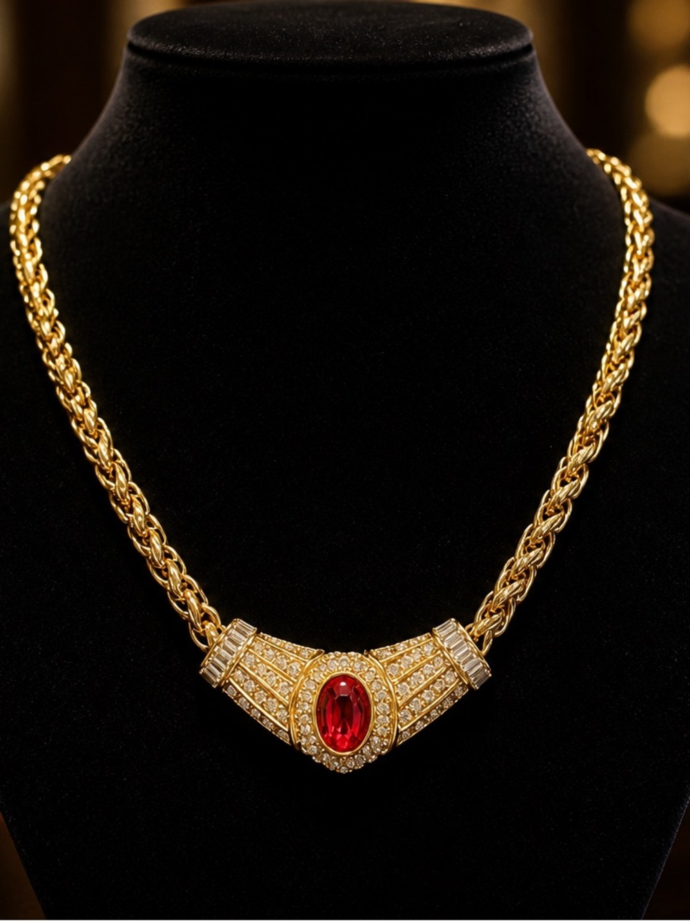 Gold-Plated Necklace with Pink Oval Gemstone Center